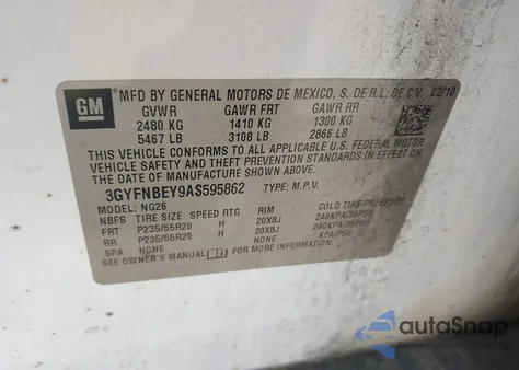 2010 Cadillac Srx Performance Collection z USA, uszkodzony, nr VIN 3GYFNBEY9AS595862